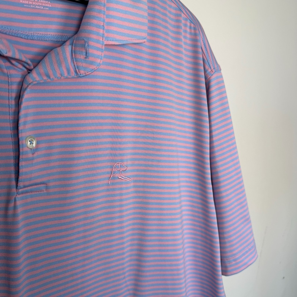Rhoback Pink Blue Stripe Short Sleeve Polo Men's Size XXL Golf Office Casual - Picture 4 of 7